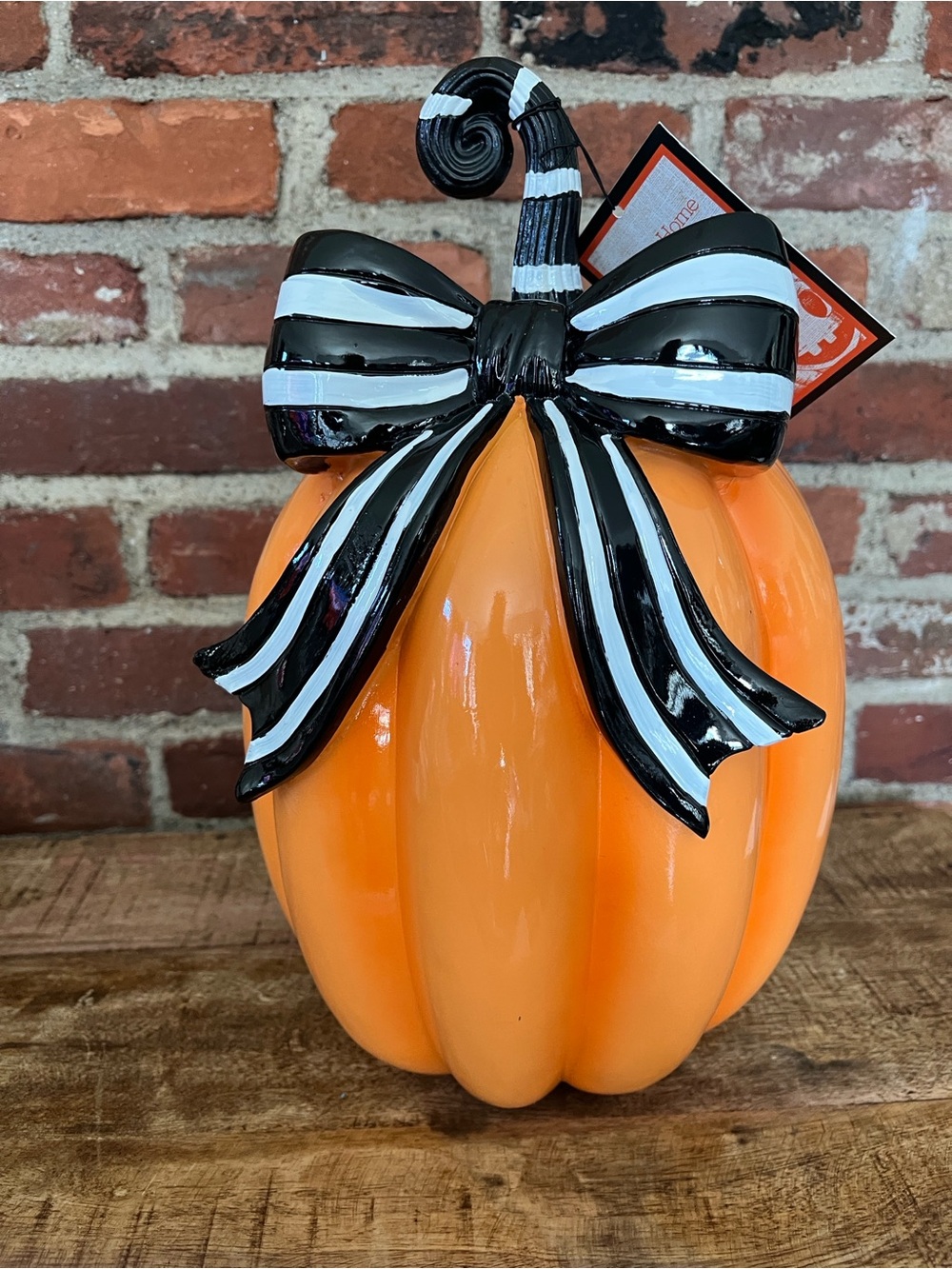 Striped Bow Orange Ceramic Pumpkin Décor by